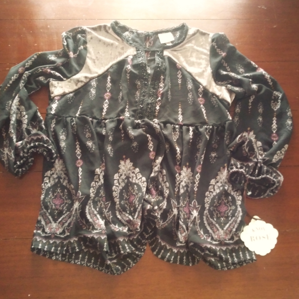 3 for $15 NWT Knox Rose Sheer Keyhole Boho Top Size XXL Black